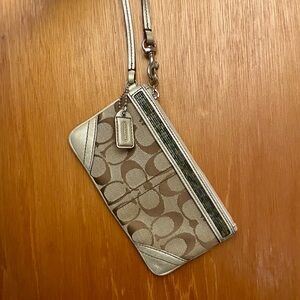 Coach Metallic Silver and Brown Wristlet